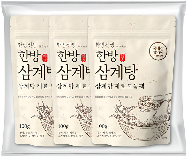 한방선생 국내산 삼계탕 재료, 100g, 3개