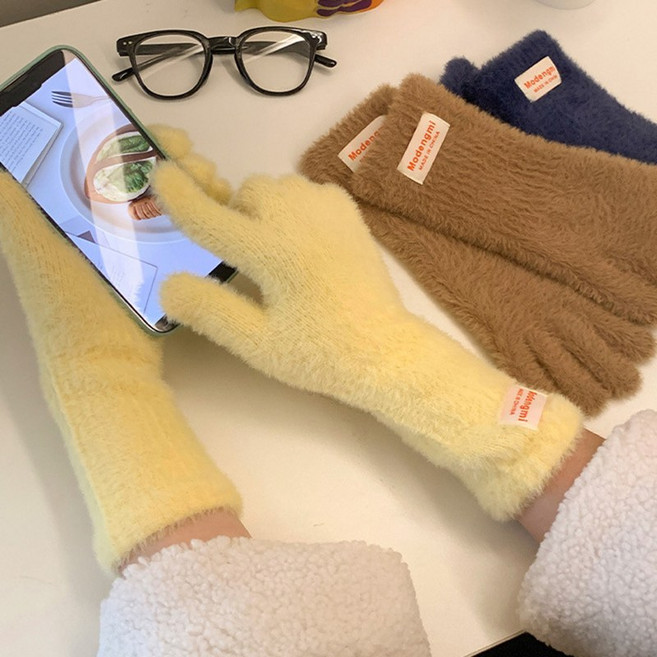 1+1 핑거홀 앙고라 장갑 터치 패션 보온 한파 방한 니트 손가락