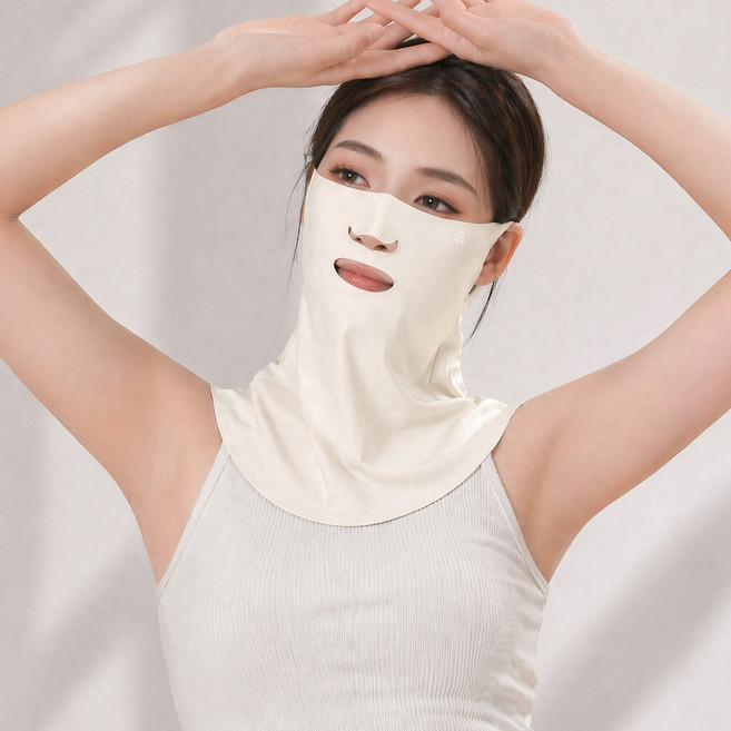 남녀공용 여름마스크 페이스커버 오픈형 숨쉬기편한 쿨마스크 골프 등산 자외선차단, 1개, 아이보리