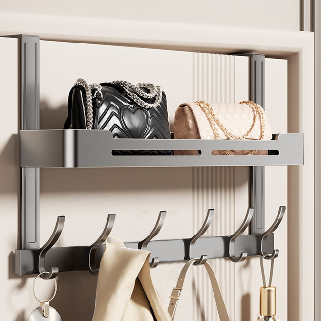 SOFMEA 2단 다용도 문걸이 도어훅 무타공 수납선반 알루미늄합금방청, 1개, 다크그레이