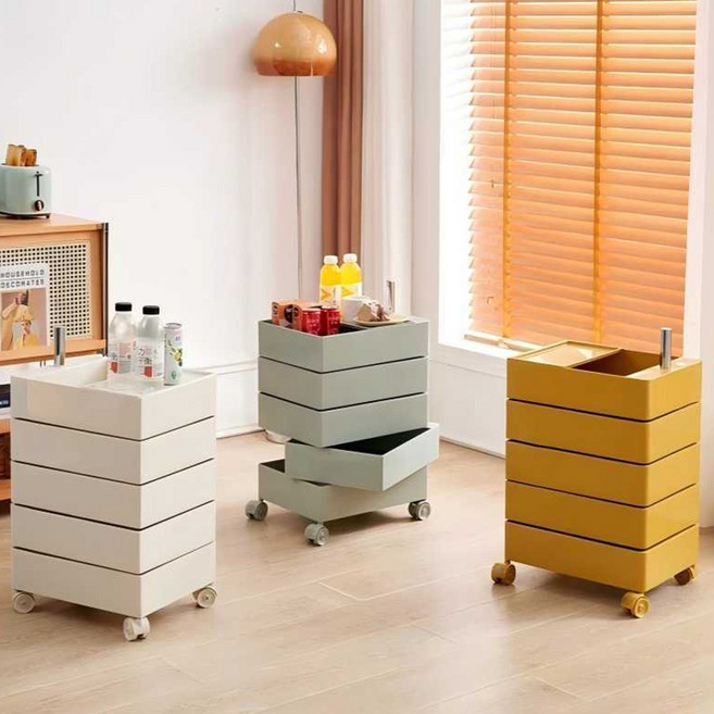 FONOW 360도 회전 이동식 틈새 수납장 대용량 수납함 정리 서랍장 수납장, 그린