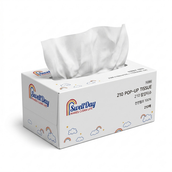 스웰데이 210 생필품 위생용품 팝업 천연펄프 미용티슈 2겹 210매 20개