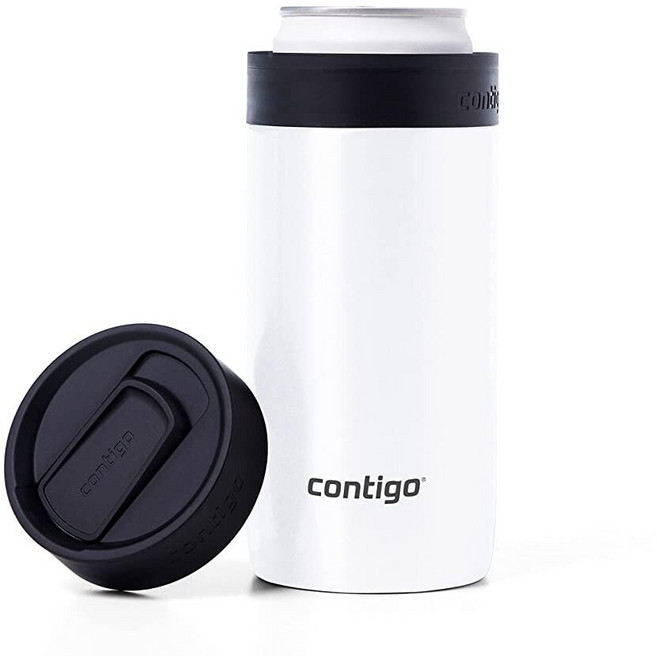 Contigo River North 스테인리스 스틸 2-in-1 슬림 캔 쿨러 및 텀블러 스플래시 방지 뚜껑 포함, Contigo River North 스테인리스 스틸 2