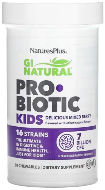 NaturesPlus GI Natural 프로바이오틱 키즈 상큼한 혼합 베리맛 70억CFU 츄어블 30개, NaturesPlusGINatural프로바이오틱키즈상큼, 1개, 30정 - 쿠팡