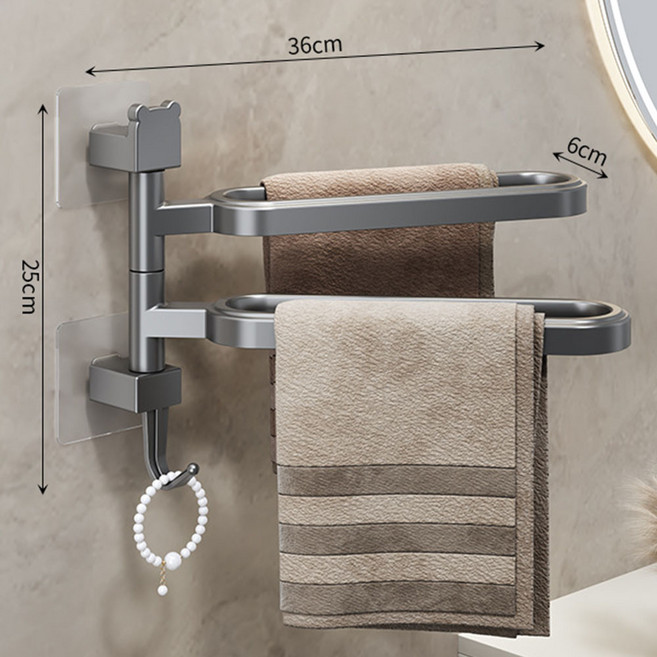 리빙코어 무타공 다용도 회전식수건걸이 화장실 욕실 주방 걸이, 그레이(2단), 1개