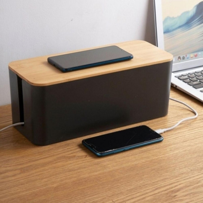 책상 콘센트 정리함 6구 멀티탭 무타공 거치대 선반 박스 전선 케이스 가리개 보관함, 블랙(대형), 블랙(대형)