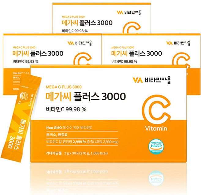 비타민마을 메가씨 플러스 3000 비타민C 분말 스틱, 270g, 4개