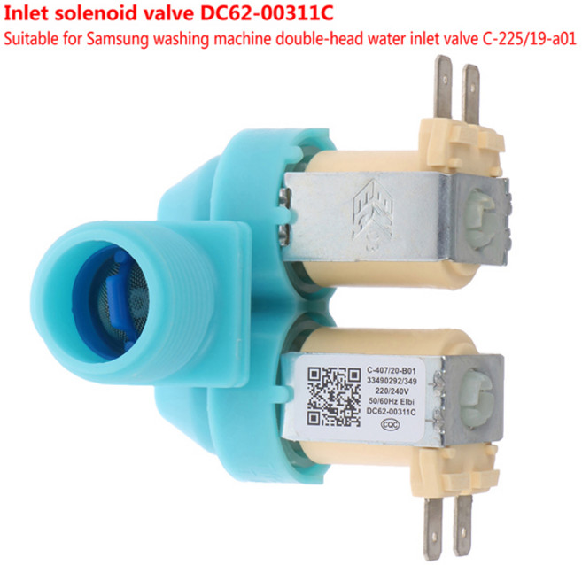 1pce C-225/19-a01 세탁기용 물 유입 솔레노이드 밸브 Dc62-00311C 이중 헤드 물 유입 밸브, 1개