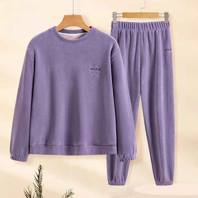 여성 겨울용 플리스 상하의 세트 라운드넥 루즈핏 따뜻한 홈웨어 캐주얼 트레이닝복