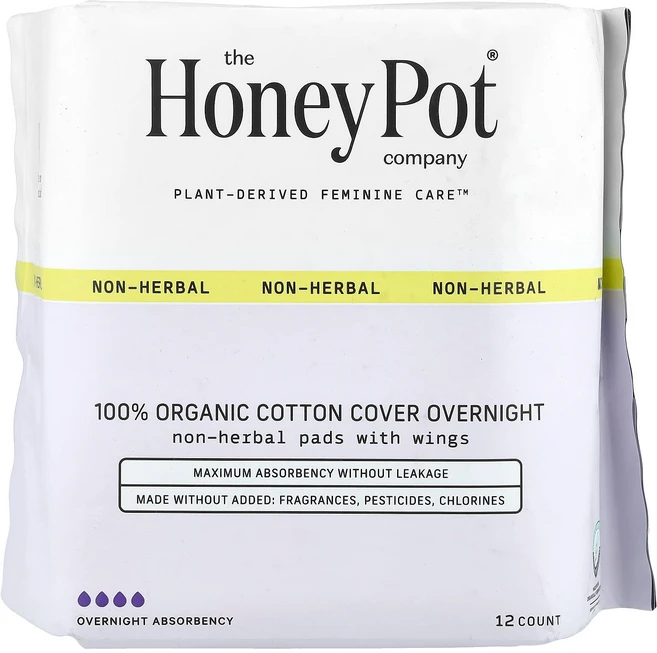 The Honey Pot Company 허브 무함유 유기농 패드 날개형 오버나이트 12개, TheHoneyPotCompany허브무함유유기농패드날개, 오버나이트/슈퍼플러스, 1개 - 쿠팡