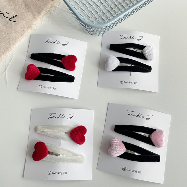 벨벳 하트 똑딱핀 set