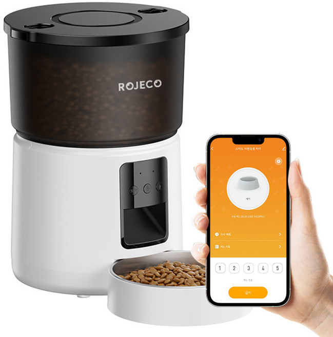 로제코 반려동물 와이파이 앱지원 자동급식기, 1개, 화이트 + 반투명블랙, 3L