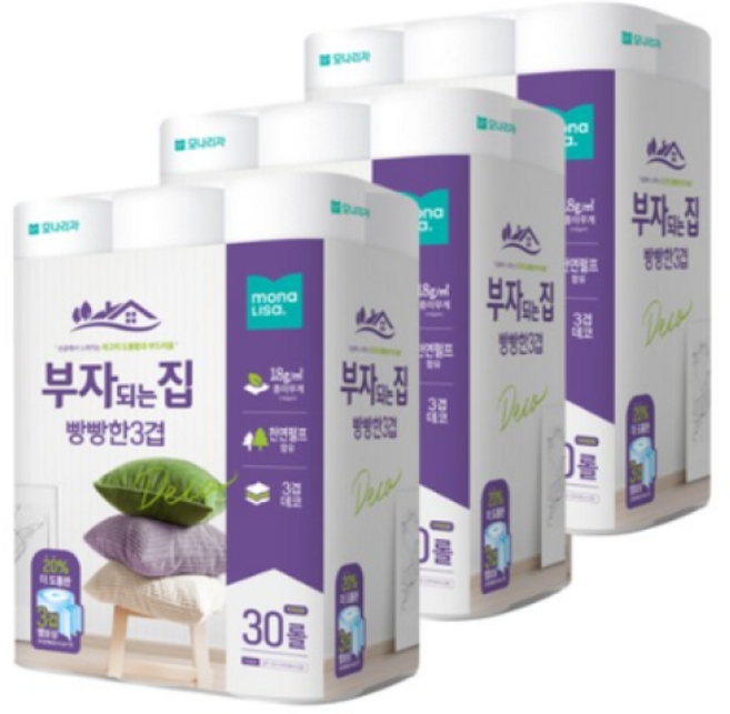 부자되는집 빵빵화장지 30롤, 30m, 3개