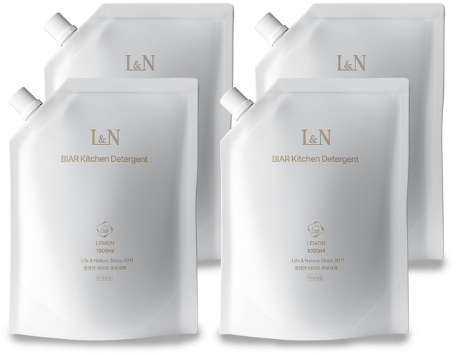 L&N 비아르 주방세제 리필, 4개, 1L