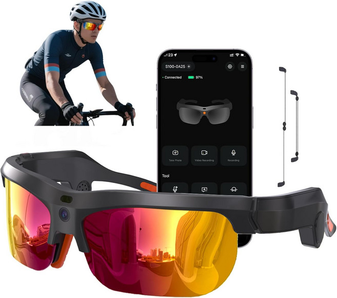 스마트 스포츠 안경 - 2026년 20MP 카메라 AI 음성 비서 번역으로 업그레이드; EIS 안티 블루투스 오디오 선글라스 자전거 및 액티비티용 블루앤옐로우