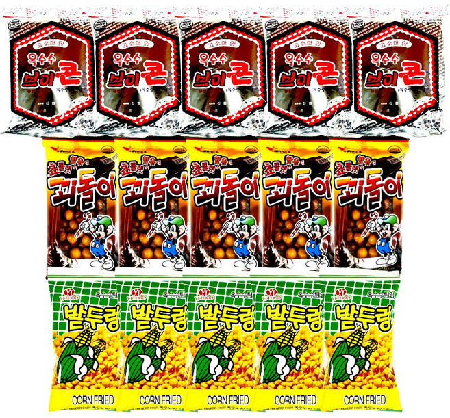 추억의 옛날 과자 3종 세트 꾀돌이5봉+브이콘5봉+밭두렁5봉, 1개, 40g