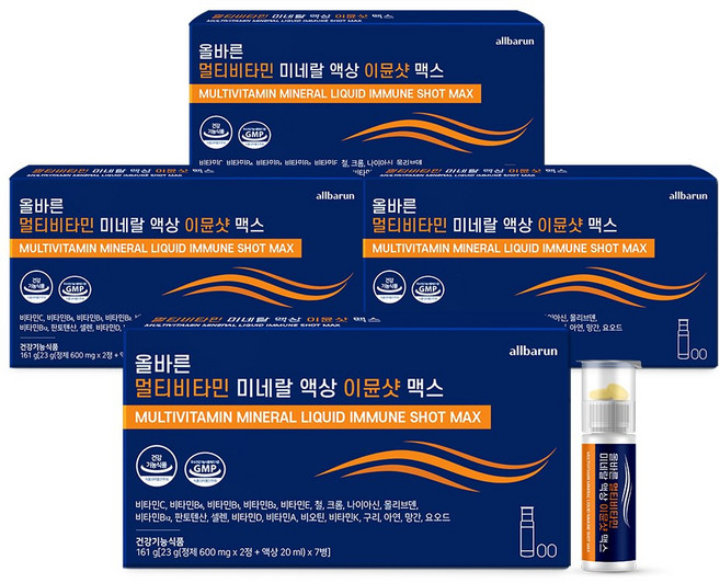 올바른 프리미엄 이뮨 멀티비타민 미네랄 올인원 원샷 식약처 인증 7회분, 4박스