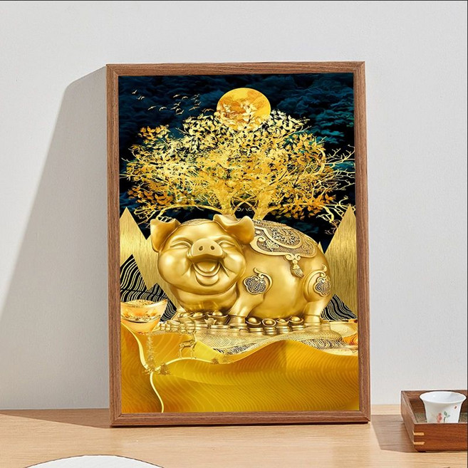 황금돼지그림 풍수 금전 인테리어 액자, 금돼지