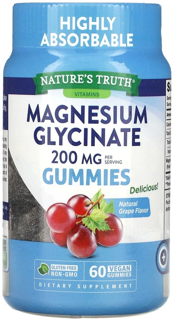Nature's Truth 글리신마그네슘 구미젤리 천연 포도 맛 200mg 비건 구미젤리 60개(구미젤리 1개당 100mg), NaturesTruth글리신마그네슘구미젤리천연포도맛20, 1개, 60정 - 쿠팡