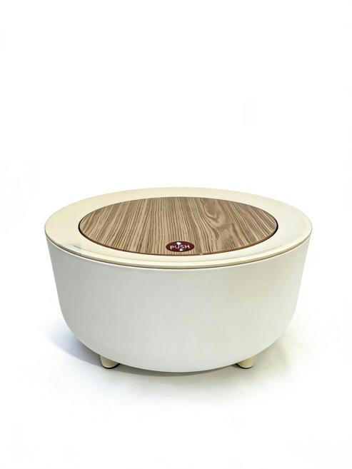 라운드 미니 우드톱 탁상용 쓰레기통 화이트 북유럽 미니멀 인테리어 휴지통, 하양