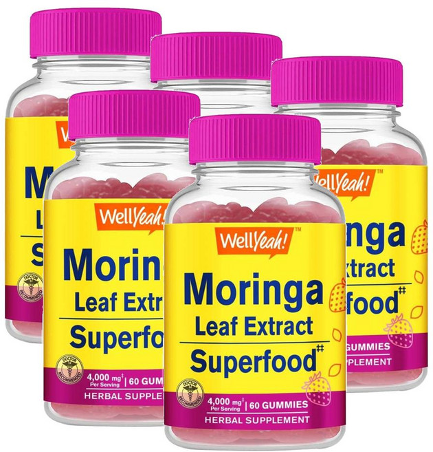 웰예 모링가 잎 추출물 4000mg 슈퍼푸드 구미 딸기맛 WellYeah Moringa Leaves Extract, 5개, 60정