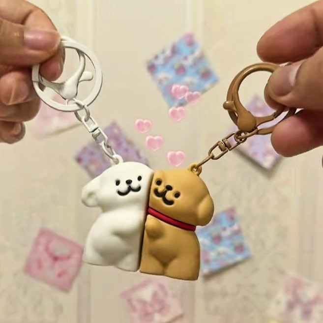 강아지 커플 자석 키링 귀여운 우정템 커플템, 브라운+화이트, 1개