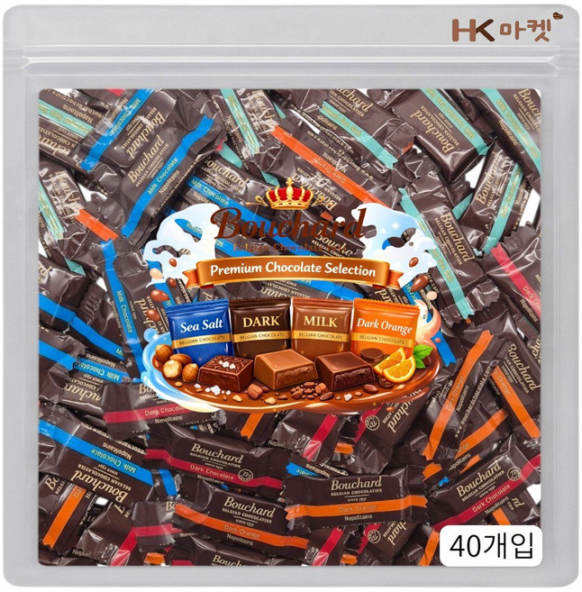 에이치케이마켓 부샤드 초콜릿 네가지맛 40개입 (씨솔트 다크 밀크 다크오렌지), 40개, 6.2g