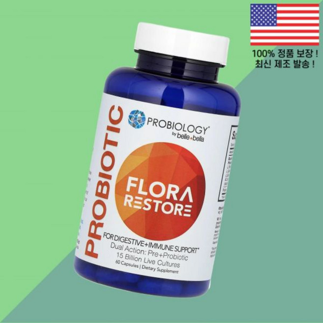 벨 벨라 프로바이오틱스 유산균 식물상 150억 생균 60캡슐 Belle Bella Probiotic Flora Restore 15 Billion Live Cultures 60, 벨리 벨라 프로바이오틱스 유산균 식물상 150억 생균, 1개