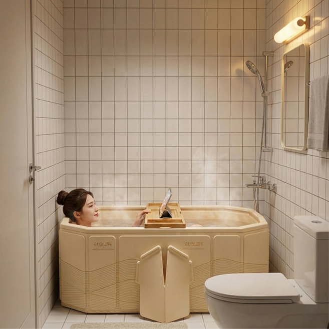 베리버터 기댈 수 있는 성인용 접이식 욕조, 1개, 아이보리