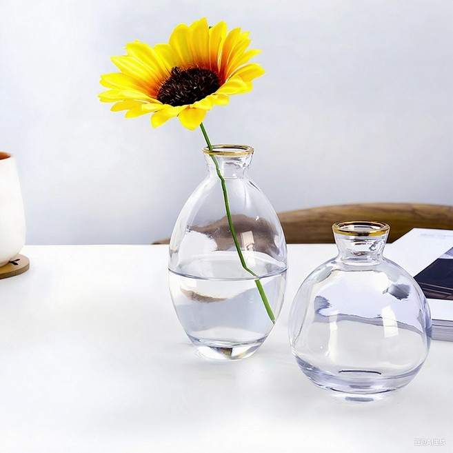 미니 유리 화병 코바늘 꽃 화분 인테리어 선물, 혼색