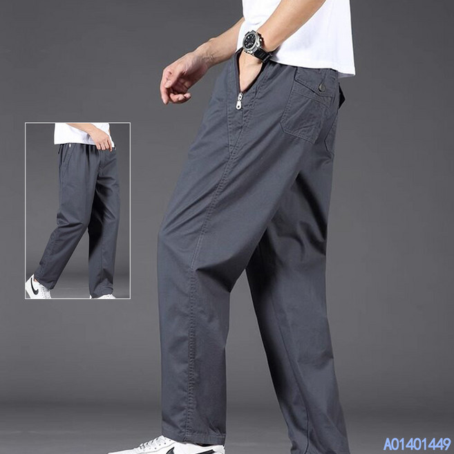 ZZl남성 캐주얼 팬츠100% 면 슬랙스 스트레이트 팬츠 허리 밴드 남성 롱 팬츠라지춘추두껍다순면 밴딩 팬츠 ZZl