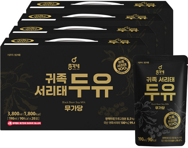 총각네 국산 토종 귀족서리태 무가당두유, 80개, 190ml