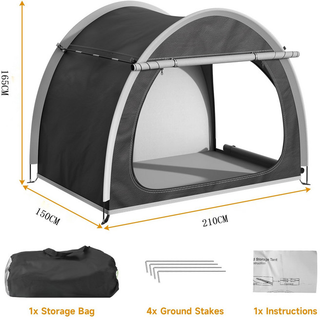 자전거텐트 자전거커버 야외 보관 폴딩 가능 주차텐트 실외보관, 블랙 210x150x165CM, 1개