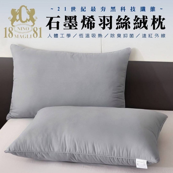 1881 零壓力凍感護頸記憶枕 雙枕芯慢回彈 高密度透氣 人體工學 枕頭, 1個, 石墨烯羽絲絨枕