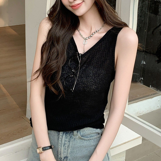 OniWear韓版慵懶風華夫格背心 夏季無袖寬鬆內搭外穿上衣
