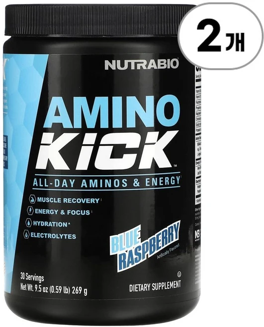 뉴트라바이오 랩스 아미노 킥 블루 라즈베리 Nutrabio Labs Amino Kick Blue Raspberry 269g, 2개 - 쿠팡