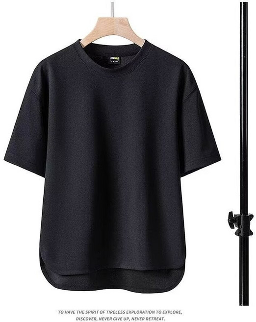 短袖T恤男【M-5XL】美式五分袖素色圓領百搭大碼簡約弧形下擺寬鬆版型, 黑色,3XL