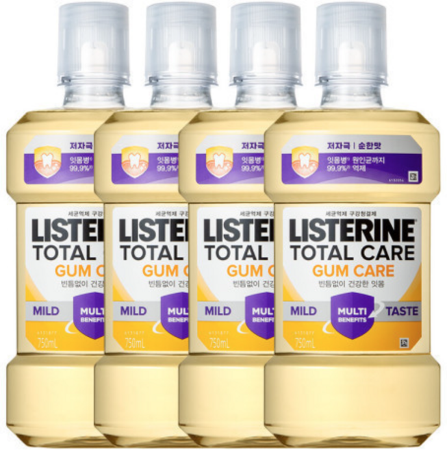 깨끗하고 상쾌한 리스테린 토탈케어 검케어 마일드 치은염 순한맛 750ml, 4세트