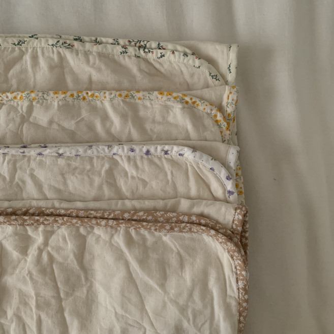 3겹 소창 플라워라인 수건, 화이트