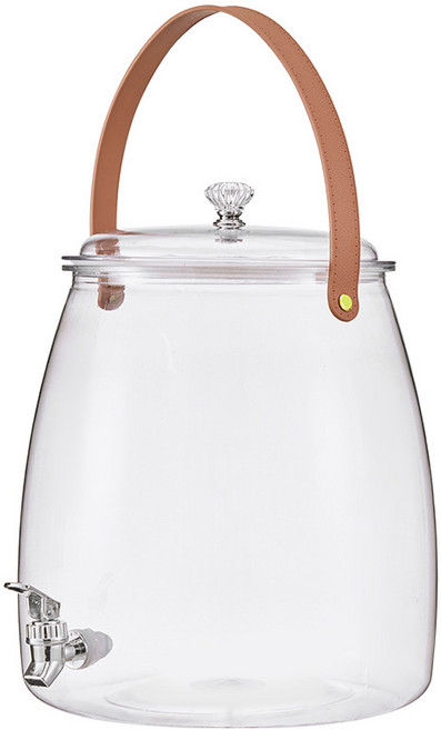 투데이리빙 3리터 대용량 워터 디스펜서 수도꼭지 카페 감성 저그 가죽 스트랩 음료 보관 손잡이 디스팬서 홈카페, R99966A(투명, 1개, 3L