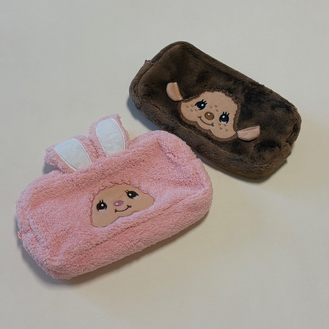 hybe 부드럽고 수납력 좋은 몬치치 필통 미니파우치 화장품파우치, 브라운