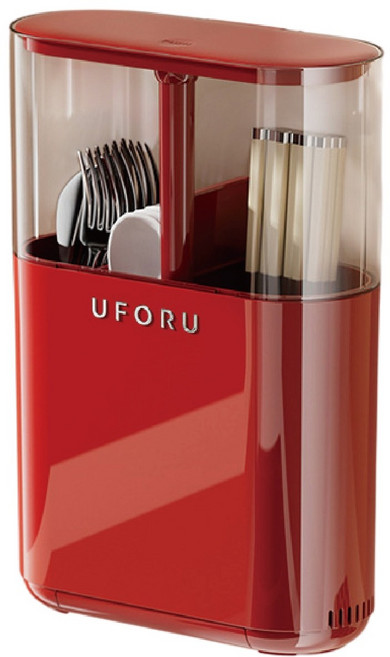 UFORU 廚房防塵 壁掛式餐具瀝水架 多格分類刀叉收納筒, 1個, 按壓升降筷子收納盒-安可拉紅