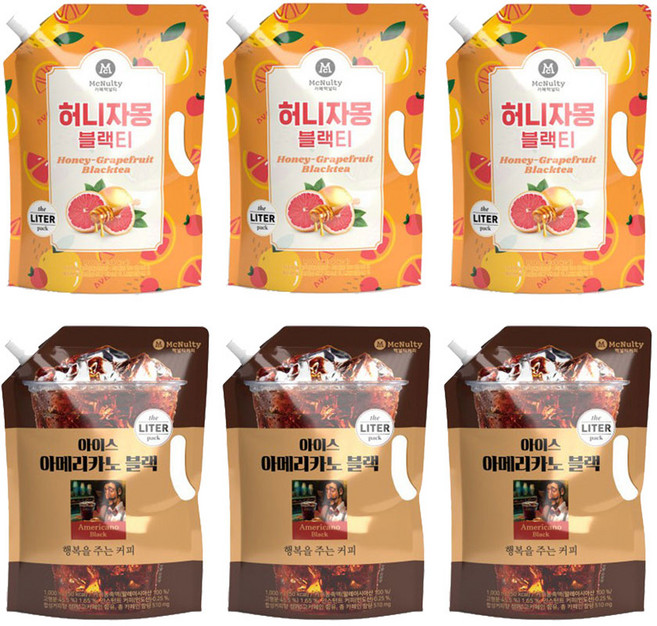 맥널티 아이스 아메리카노 스위트 3L / 허니자몽 블랙티 3L 묶음행사, 1L, 6개