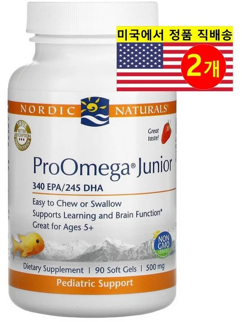 노르딕내츄럴스 프로오메가 주니어 340 EPA 245 DHA 500mg 스트로베리 소프트젤, 90정, 2개 - 쿠팡