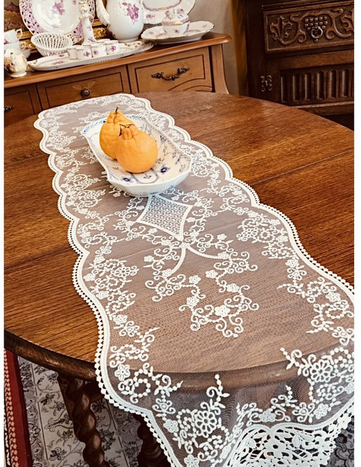 [신혼일기] 1.2m 아이비 프렌치 레이스 러너 엔틱 소품 협탁매트 테이블매트