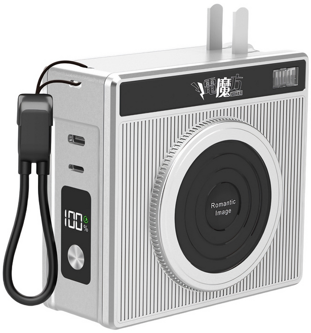 電魔方 復古相機造型行動電源 20000mAh 無線充電 隱藏支架, 雅緻銀, CCD