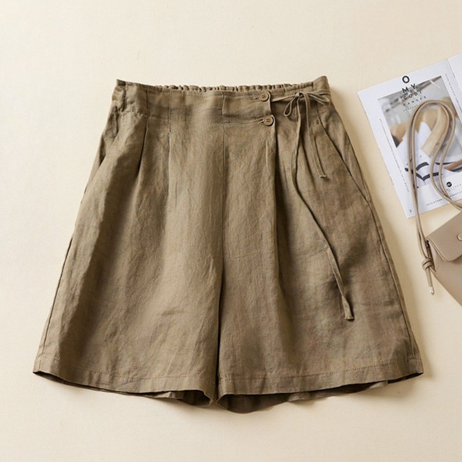 플랜앤유 여자 여름 린넨 4부 빅사이즈 허리밴딩 숏 팬츠 데일리 반바지