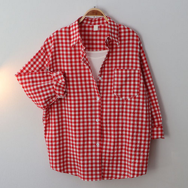 스카이코코 여성 간절기 남방 고방 체크 셔츠