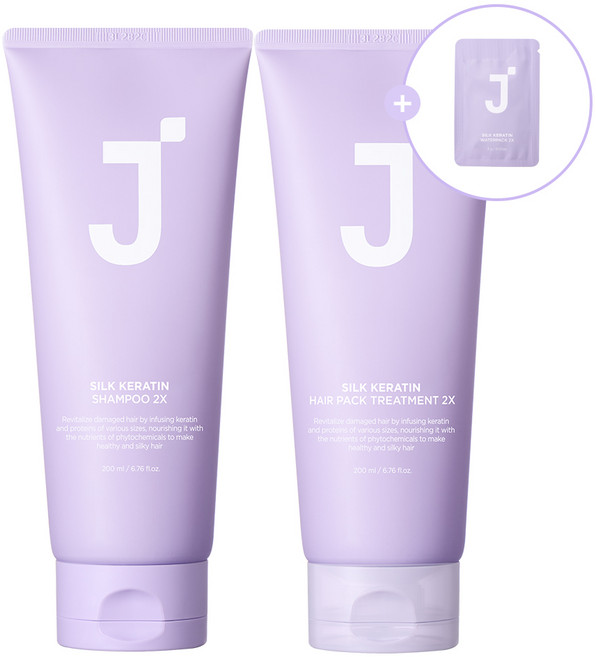 제이숲 실크케라틴 2X 여행용 세트(샴푸 200g+트리트먼트 200g+워터팩2X 3g 5매), 1세트