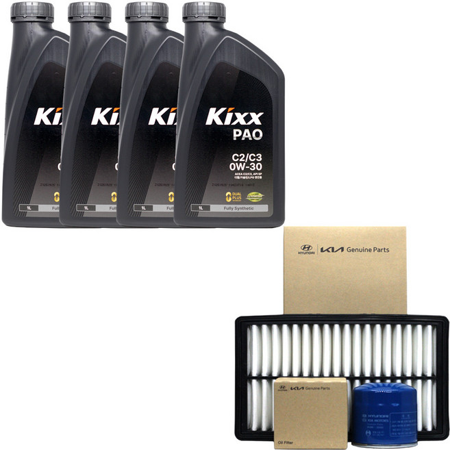아반떼MD 가솔린 엔진오일 킥스 파오 0W30 4리터 순정 오일필터 에어필터, 1개